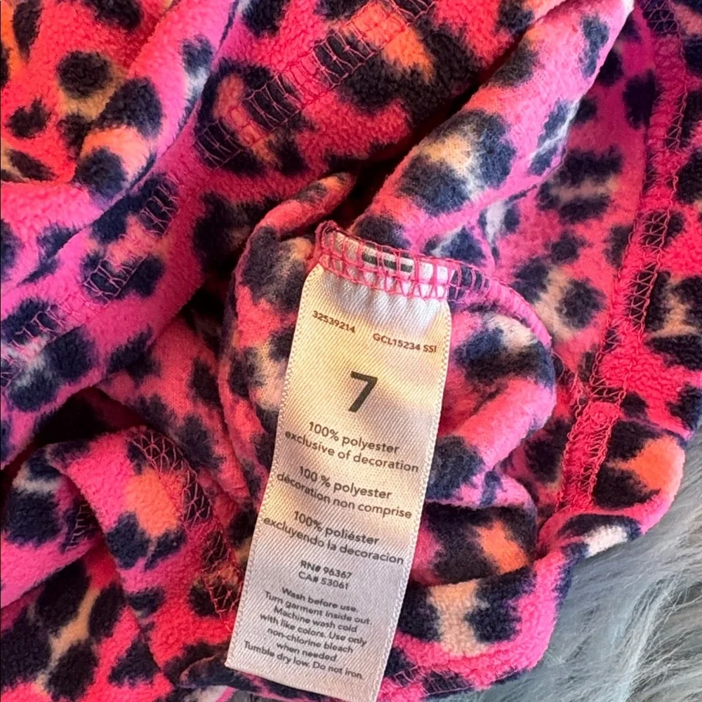 OshKosh Pink Animal Print Quarter Zip Fleece Pullover sz 7
